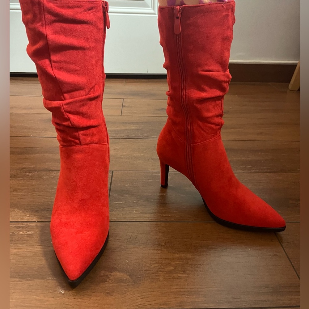 Women's Mid Calf Pointed Toe Suede boots - Picture 7 of 8